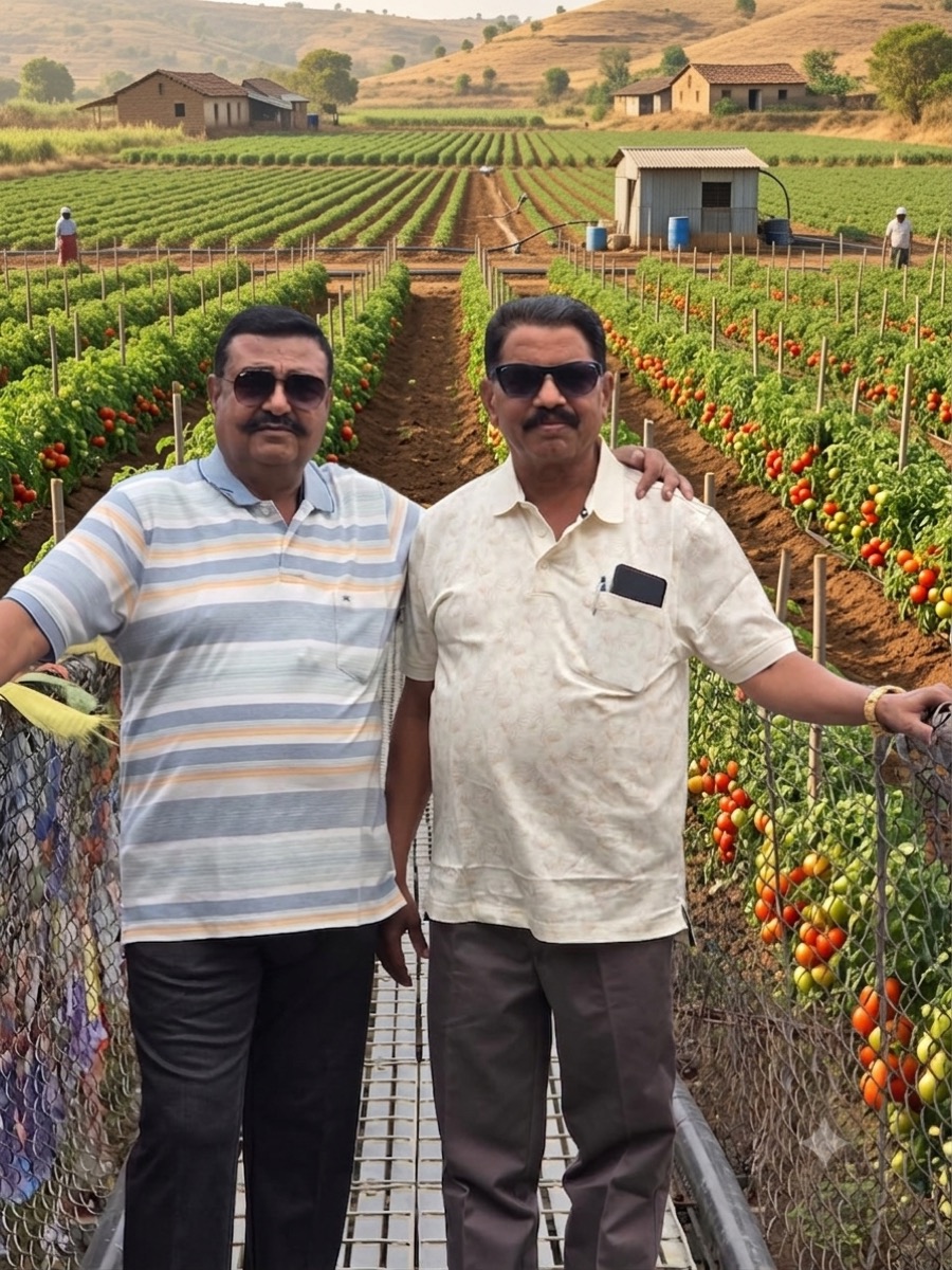 Dattatray Gadge and Balasaheb Gadekar, co-founders of LTC Group India, standing together at LTC Farms